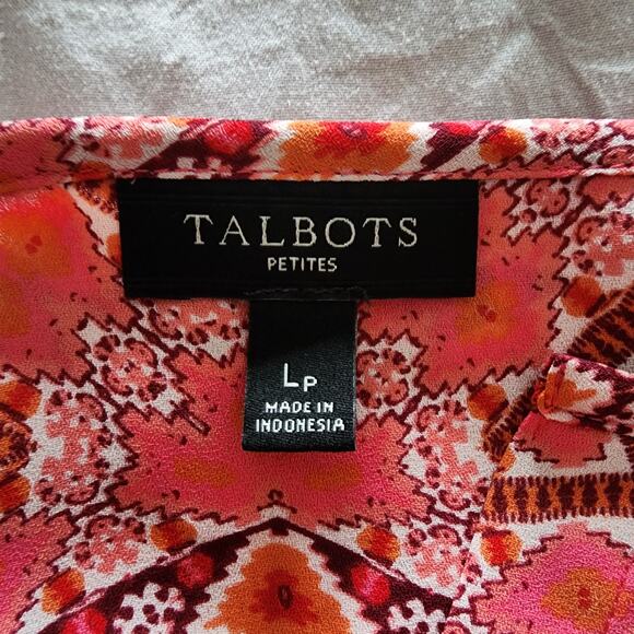 Talbots Petites pink long sleeve button front Geometric design womens size LP - Picture 5 of 7